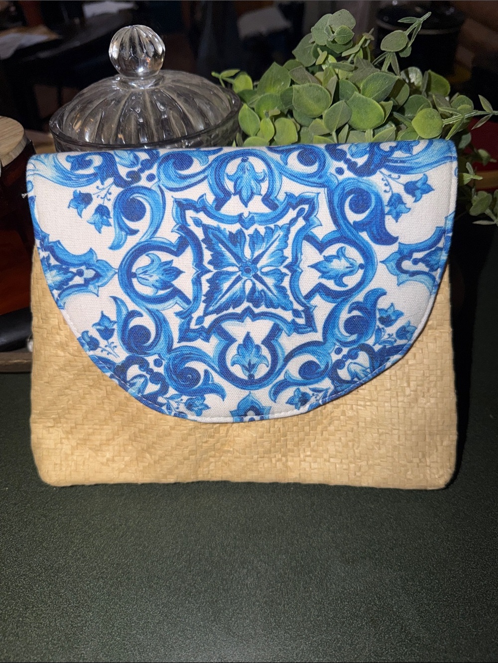 Dolce & Gabbana Light Blue and Natural Woven Flap Clutch